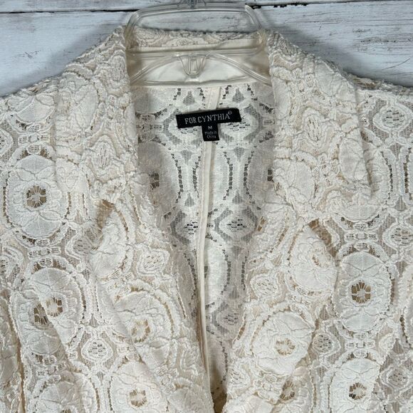 For Cynthia Rowley Jacket Blazer Cotton Ivory Crochet Lace Cotton Sz M - Picture 3 of 9
